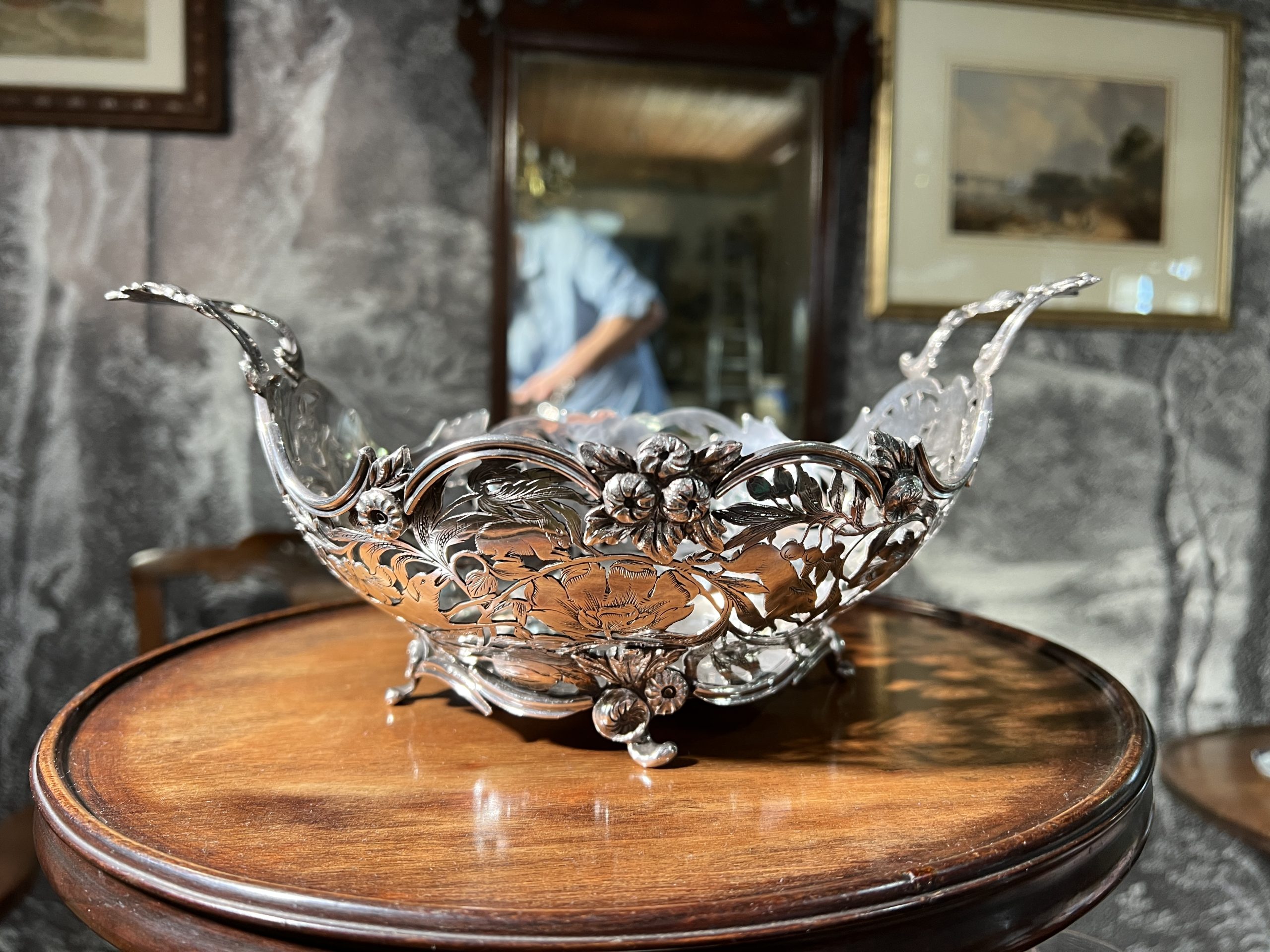 Rococo silver baskets — all four together