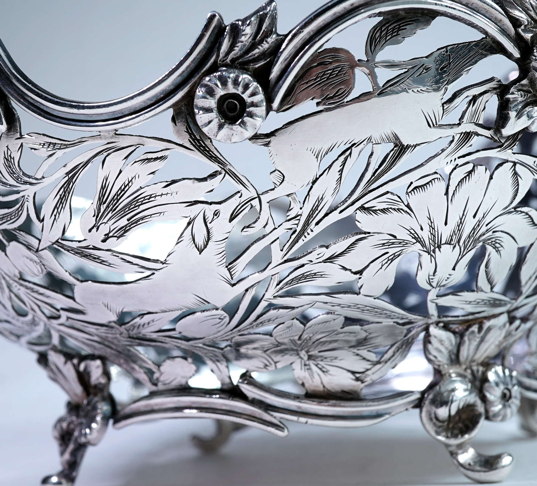 Rococo silver baskets — side detail
