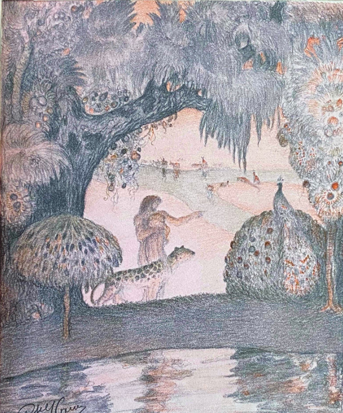 Abel Pann — animals in Garden of Eden background