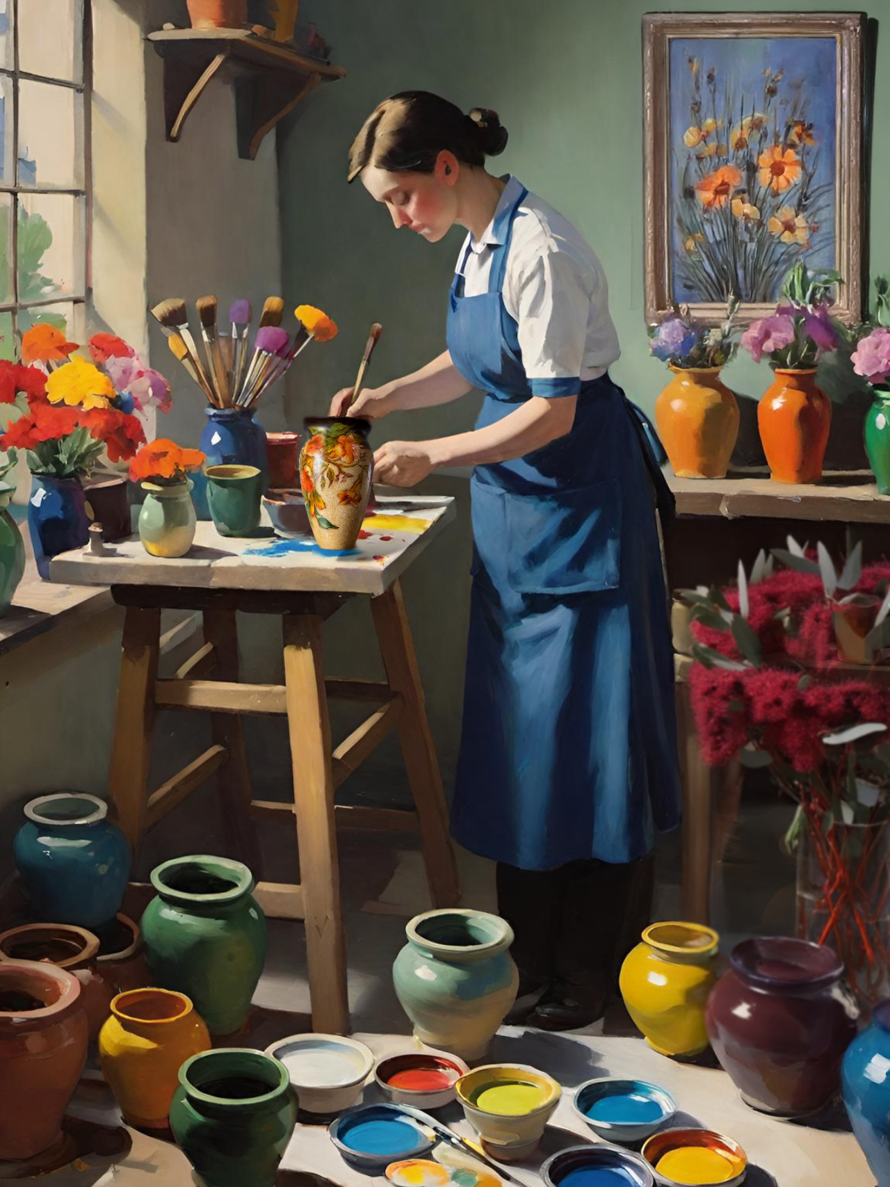Artist's impression — Ellen Greenway beginning her pot-painting studio, 1930