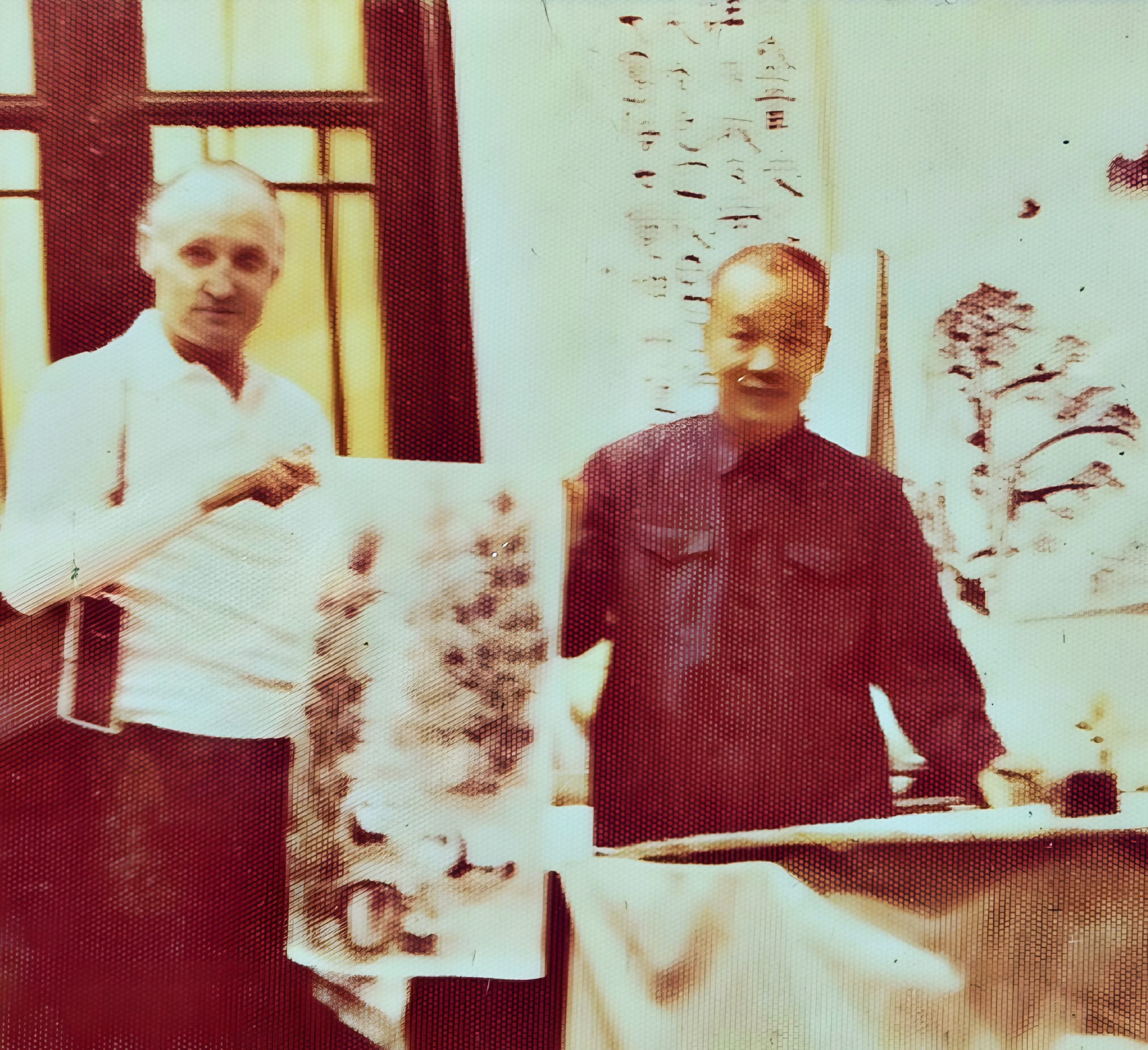 Period photograph — Zhang Zhenshi presenting painting to QANTAS executive, late 1970s