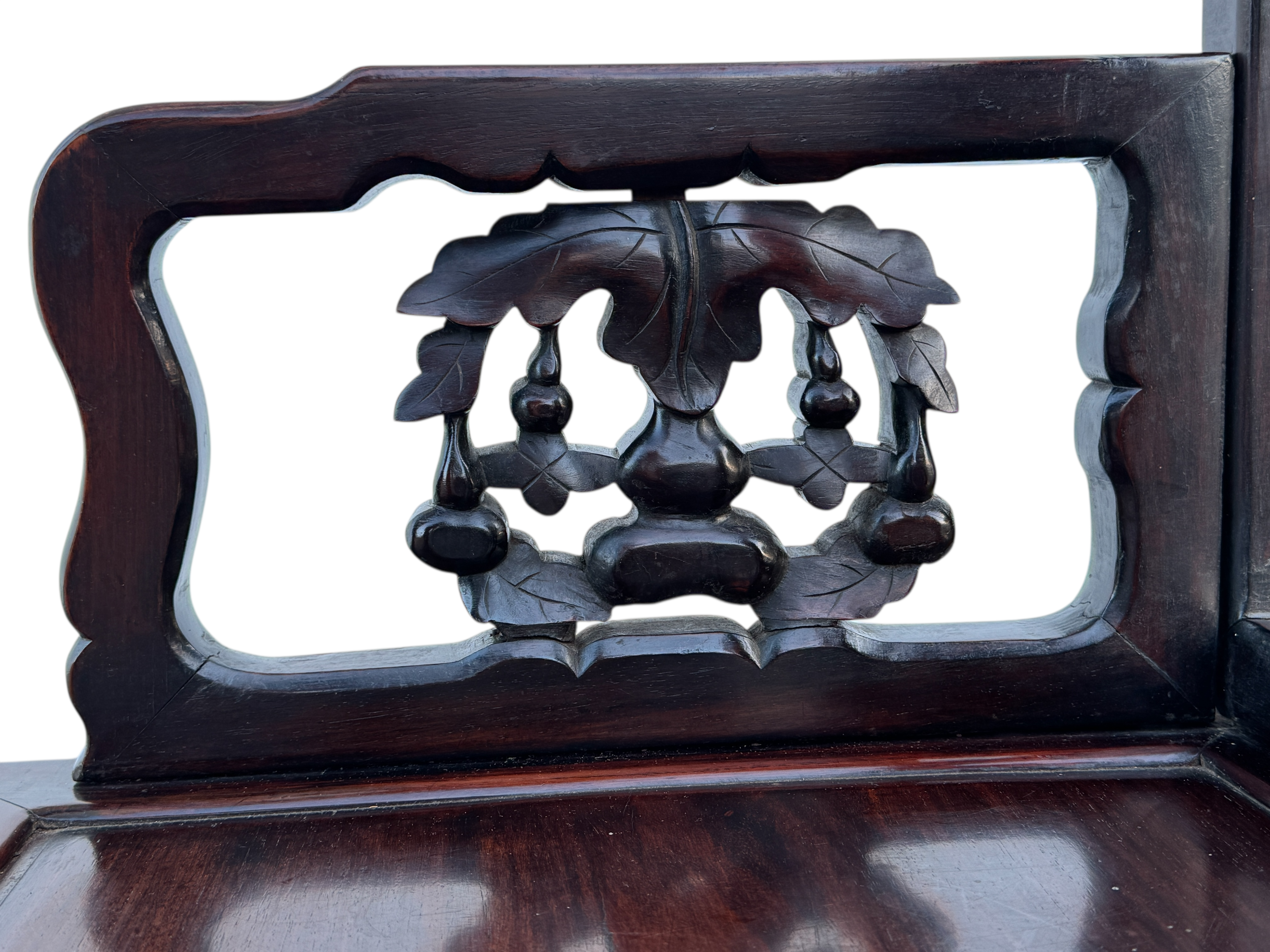 Qing armchair — circular medallion with Buddhist lion and embroidered ball