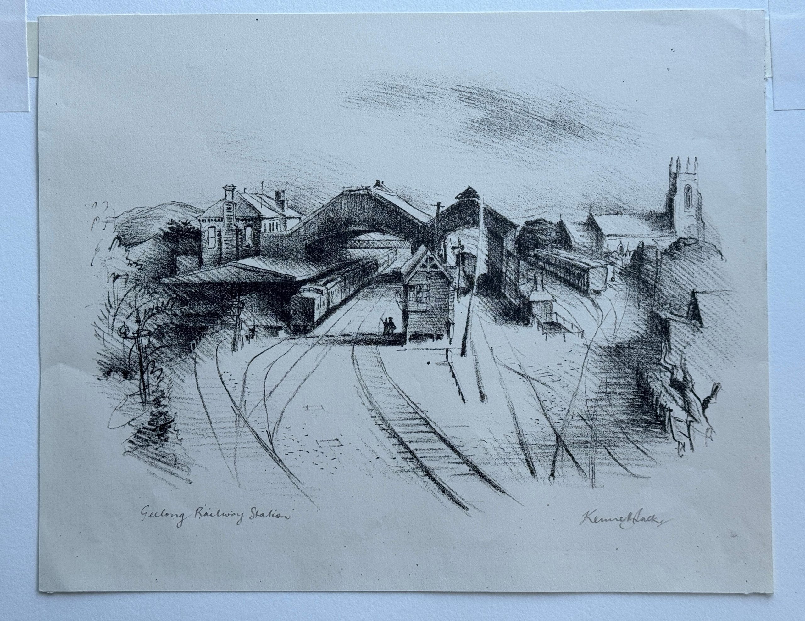 Kenneth Jack — Geelong Station, lithograph, 1939