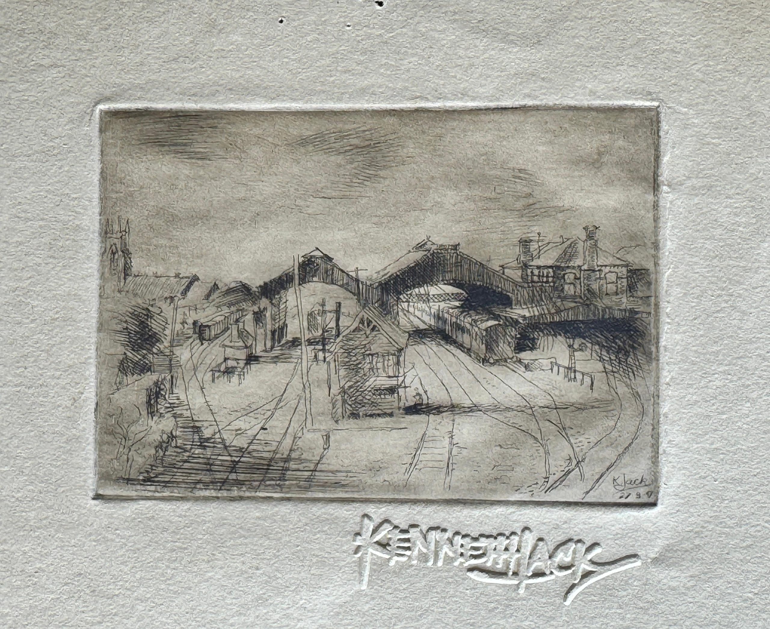 Kenneth Jack — Geelong Station, engraving/etching, 1939
