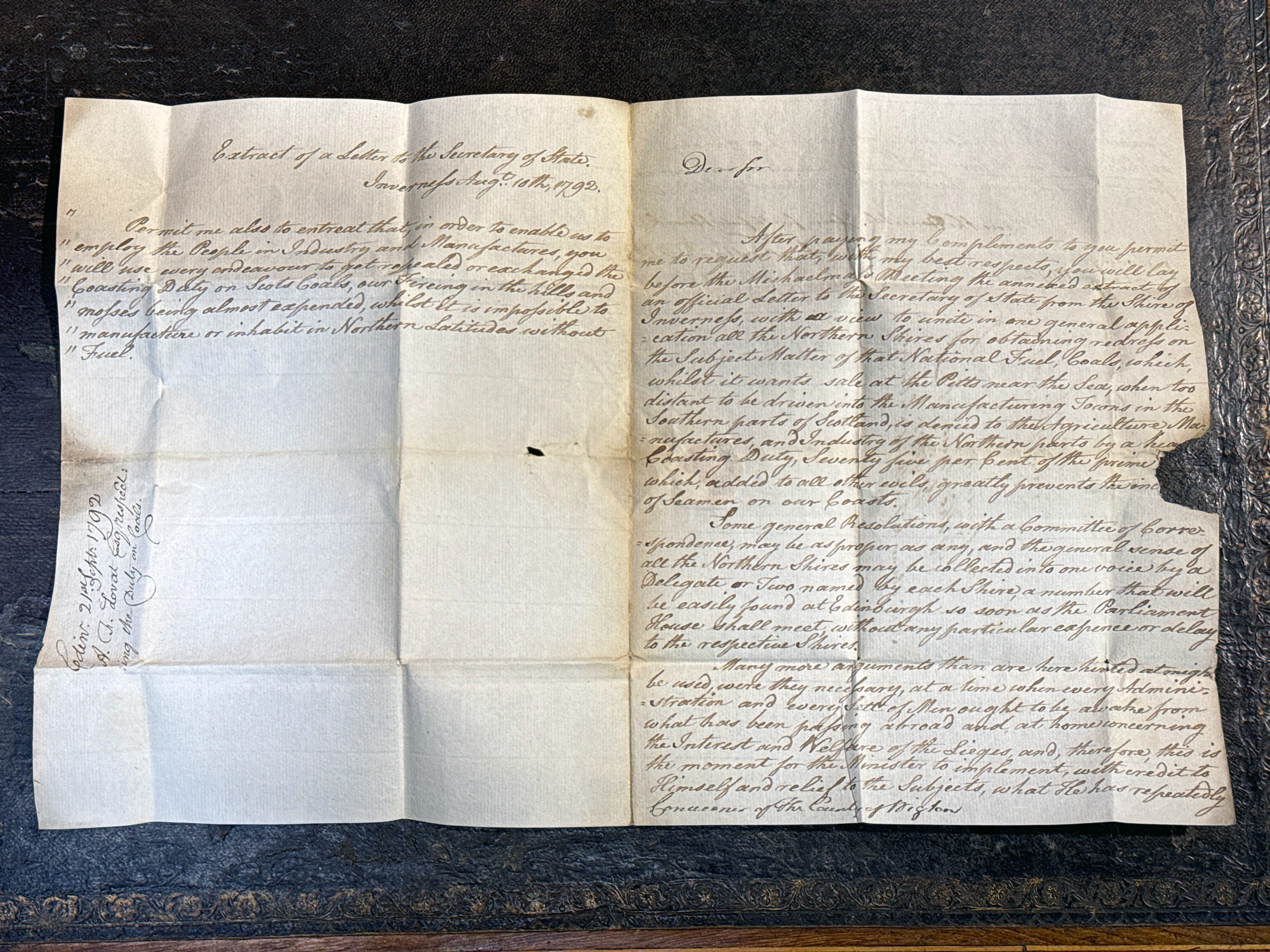 Fraser letter — full spread, 1792