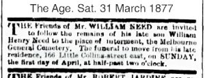 Obituary of William Henry Need, 1877