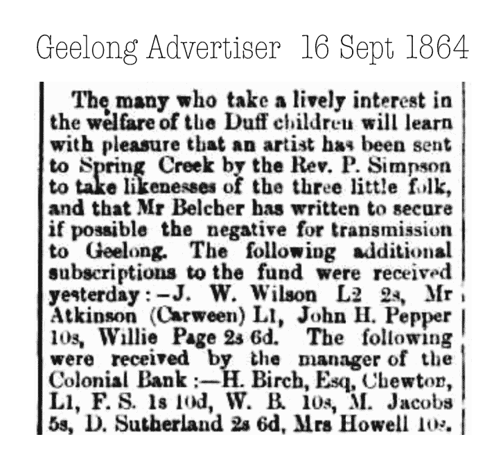 Geelong Advertiser report, 1864 — the Duff children